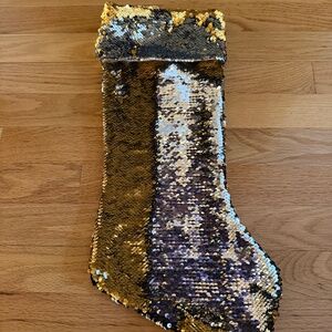 Christmas Stocking Reversible Gold Silver Sequins